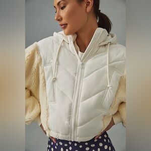 Anthropologie Daily Practice Hooded Sherpa Puffer Jacket in Ivory Sz XS